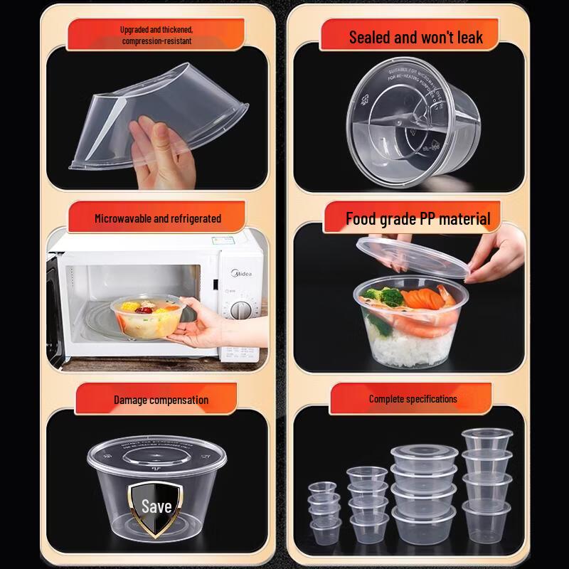 JINGRX Transparent Round Disposable Takeaway Food Container
