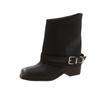 Square Toe Women Western Cowgirl Boots Fashion Belt Buckle Shoes Autumn Winter Thick Heel Ladies Knight Short Booties