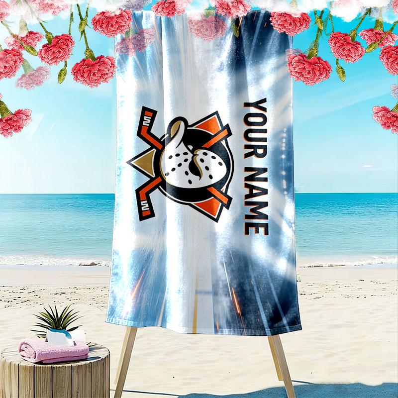 Custom Name,Anaheim Ducks Print Beach Towel, Large Soft Quick Dry Towel for Beach Camping Swimming