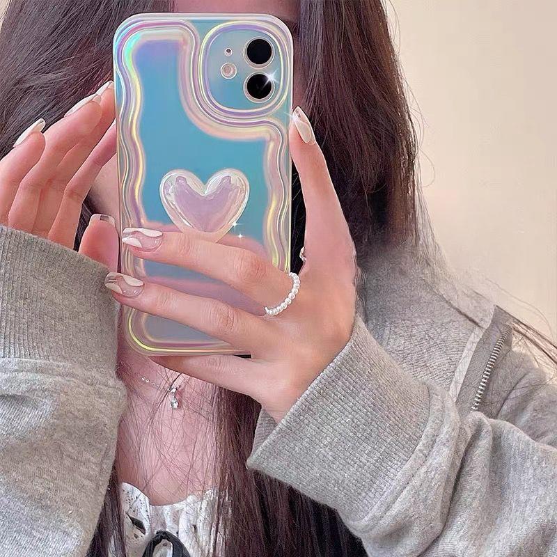 Laser 3D Love Heart Phone Case for iPhone 15 Promax- Soft Silicone Drop-Resistant iPhone Cover for Apple iPhone 15/14/13/12/11/xr/xs for Lady Girl