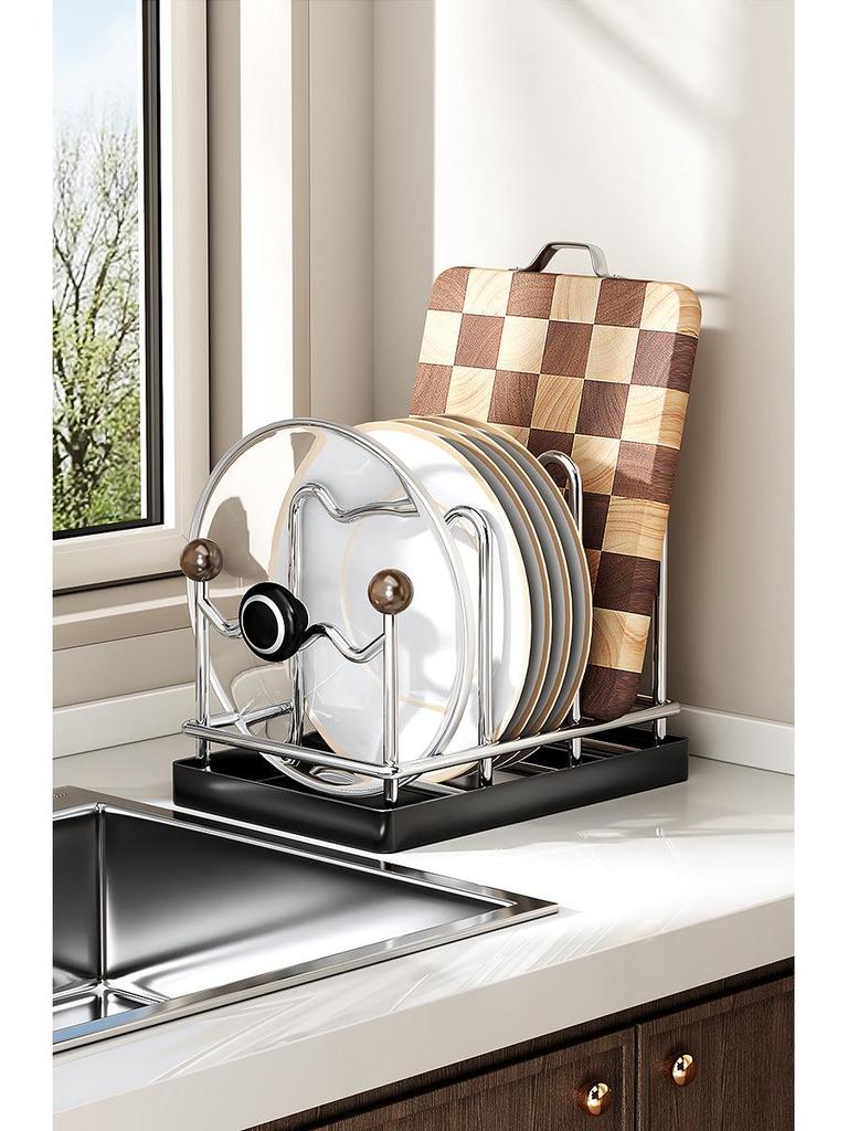 Stainless Steel Kitchen Rack for Plates, Cutting Boards, Pot Lids, and Draining Pans