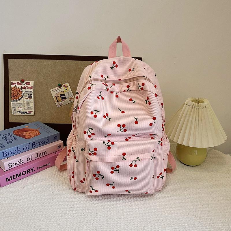 Backpack Women College Student Schoolbag Girl Cute Cherry Casual Travel Bag