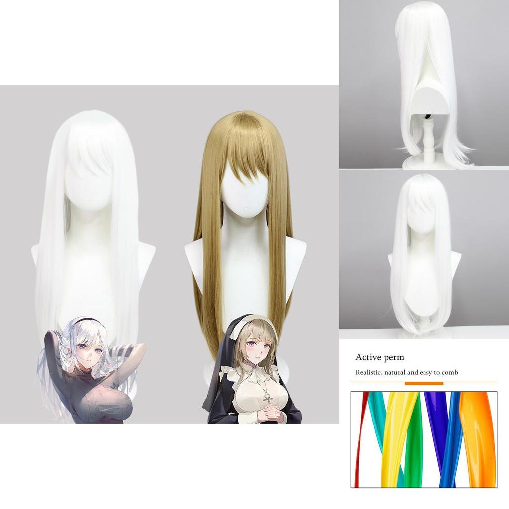 Long White Chowbie Nun Cosplay Wig For Halloween And Carnival Props
