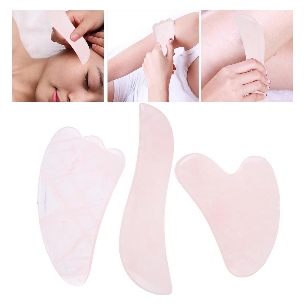 3Pcs Natural Rose Quartz Scraping Plate Board Set Body Massage Plate Scraping Massage Tool
