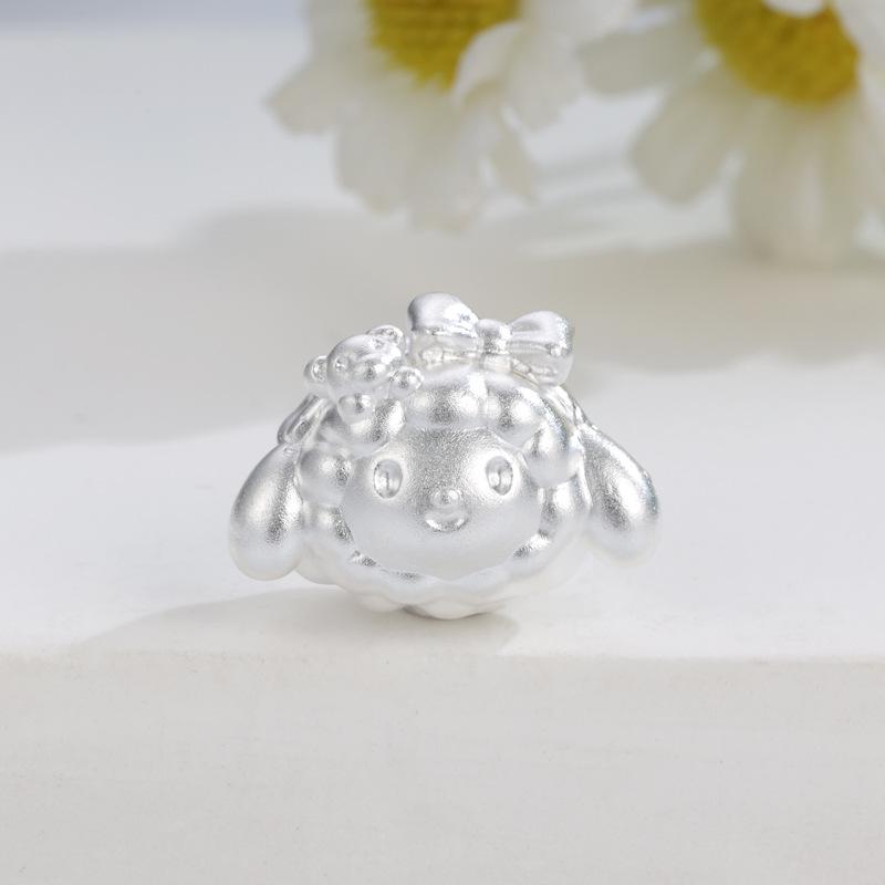 Sterling Silver 999 Zodiac Sheep Beaded Charm - DIY Woven Rope Jewelry Accessory