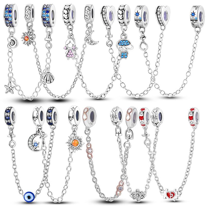 Original Copper Safety Chain Star Moon Sun Heart Bowknot Silicone Clip Charm Fit Original Bracelet Diy Jewelry Gift