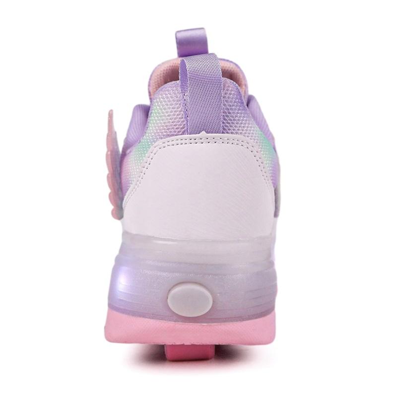 Kid's Lights Sports Shoes Rubbing Shoes Solid Magic Patch Can Charging Double-row Four-wheel Slide Shoes