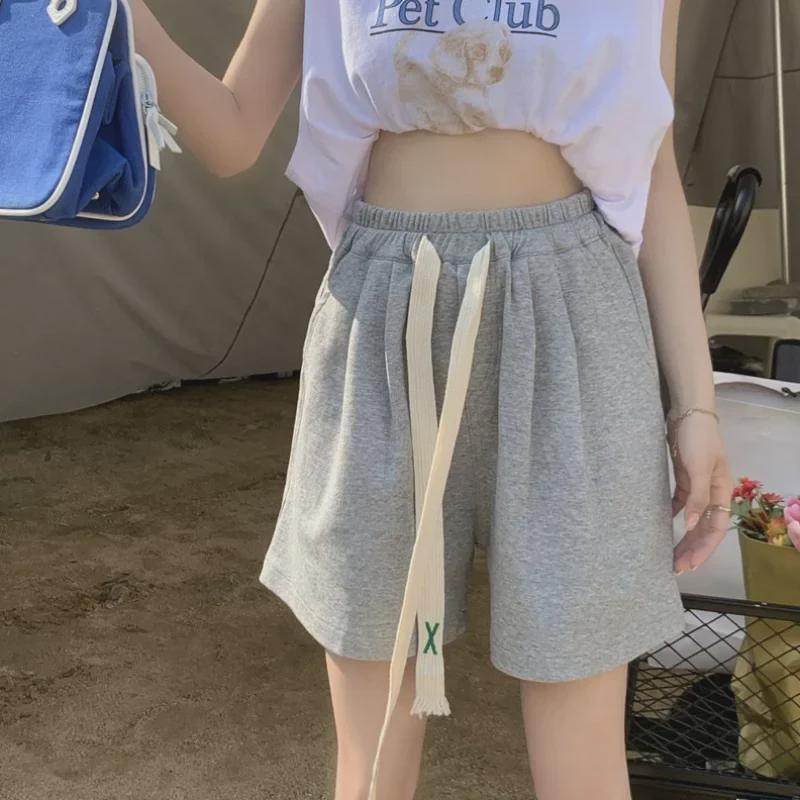 Women's High-Waist Elastic Sports Shorts - Summer 2024 Korean Style Wide-Leg Casual Pants