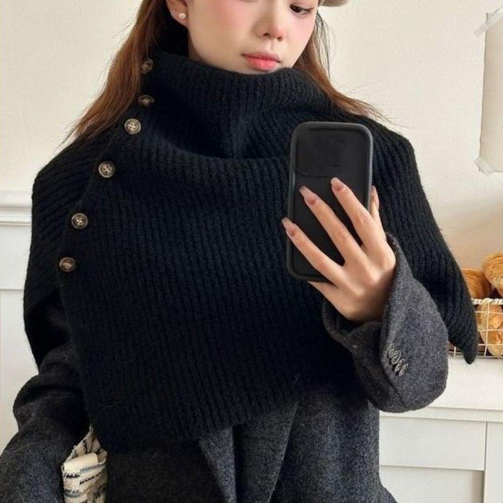 Warm Knitted Shawl Thicken Scarves Knitwear Simple High Neck Scarf Women
