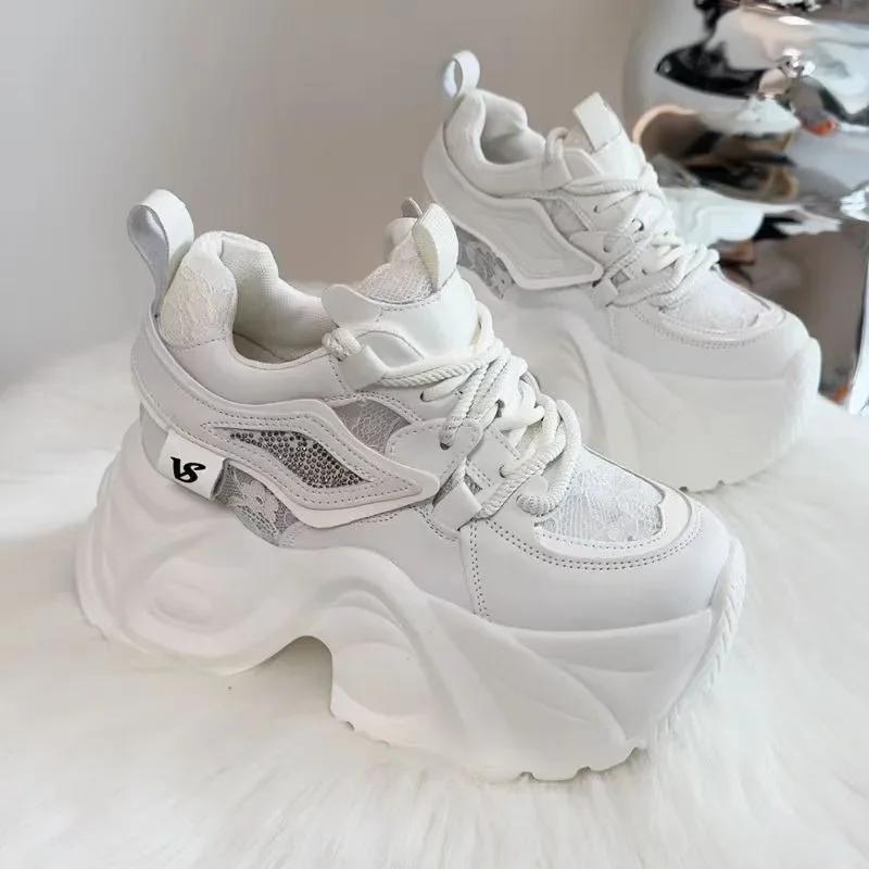 Ladies Shoes 2025 Front Lace-up Luxury Woman Sneakers Fashion Round Toe Platform Best Seller High Heels Outdoor Casual Sneaker