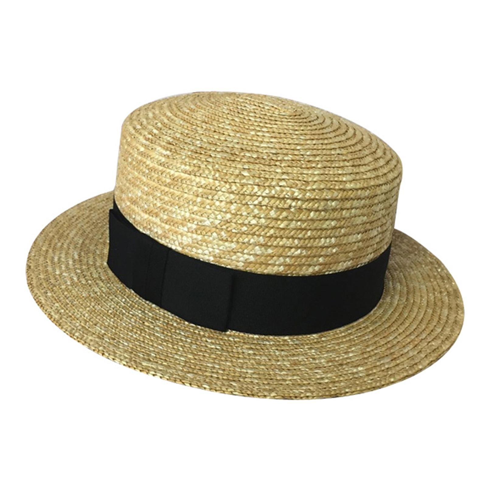 Automobile And Motorcycle Supplies Women's Flat Top Brim Straw Hat Floppy Braid Summer Sun Proof Foldable For Outdoor Travel Beach Stramineous 56‑58Cm