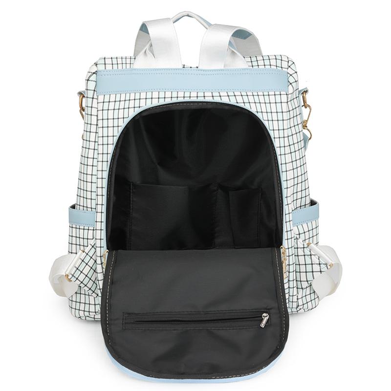 Rucsac antifurt pentru femei Geantă de umăr multifuncțională în carouri Rucsac de călătorie cu trei scopuri