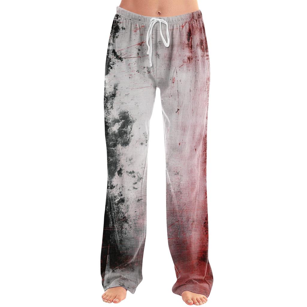 Women’s Drawstring Halloween Printed Long Pants Loose Fit Elastic Waistband Casual Trousers for Daily Wear Outdoor Home