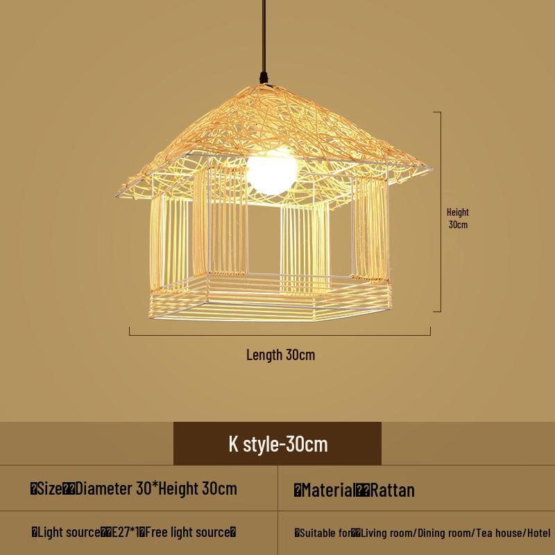 Bamboo Woven Pendant Light - Japanese Lantern for Dining, Restaurant, or Tea Room. Rattan Straw Hat Lampshade with New Chinese Art Design.