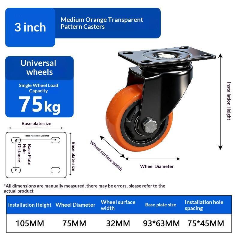 PVC Furniture Caster Wheels with Security Lock Swivel Plate Design 3/4/5in 1Pcs for Dresser Cabinet Moving Dolly