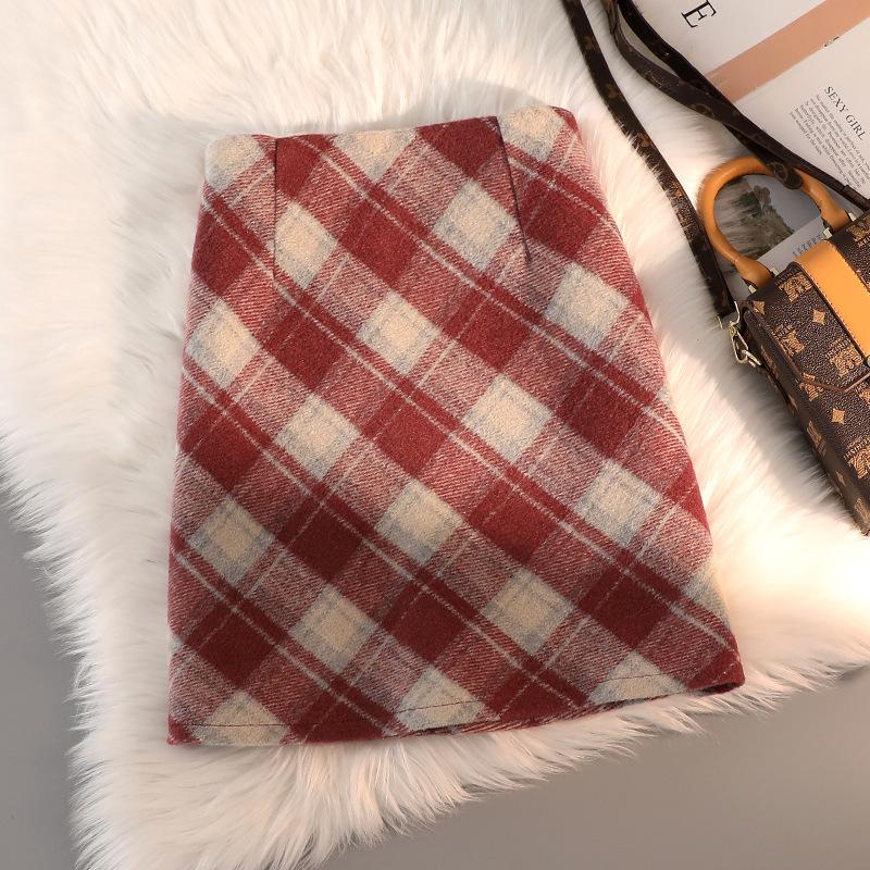 Wool Plaid High-Waist A-Line Mini Skirt for Women - Slim Fit, Versatile, Autumn/Winter 2026 XS