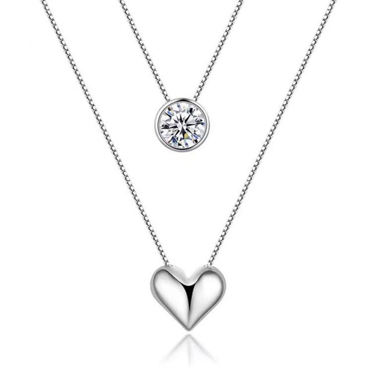 S925 Sterling Silver Heart Pendant Double Layer Necklace for Women - Versatile Clavicle Chain Gift