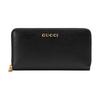 Portafoglio con Zip Around, Pelle Nera Testurizzata Logo Gucci Scritto Oro, Chiusura Zip Integrale, Pochette Giornaliera da Viaggio Business da Donna 772642-0OP0N-1000