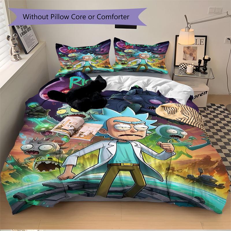 3pcs Rick_and_Morty Duvet Cover Set, 1 Duvet Cover + 2 Pillowcases (No Insert), Cozy Bedding, Bedroom Set, Easy Care, Durable yy251103082