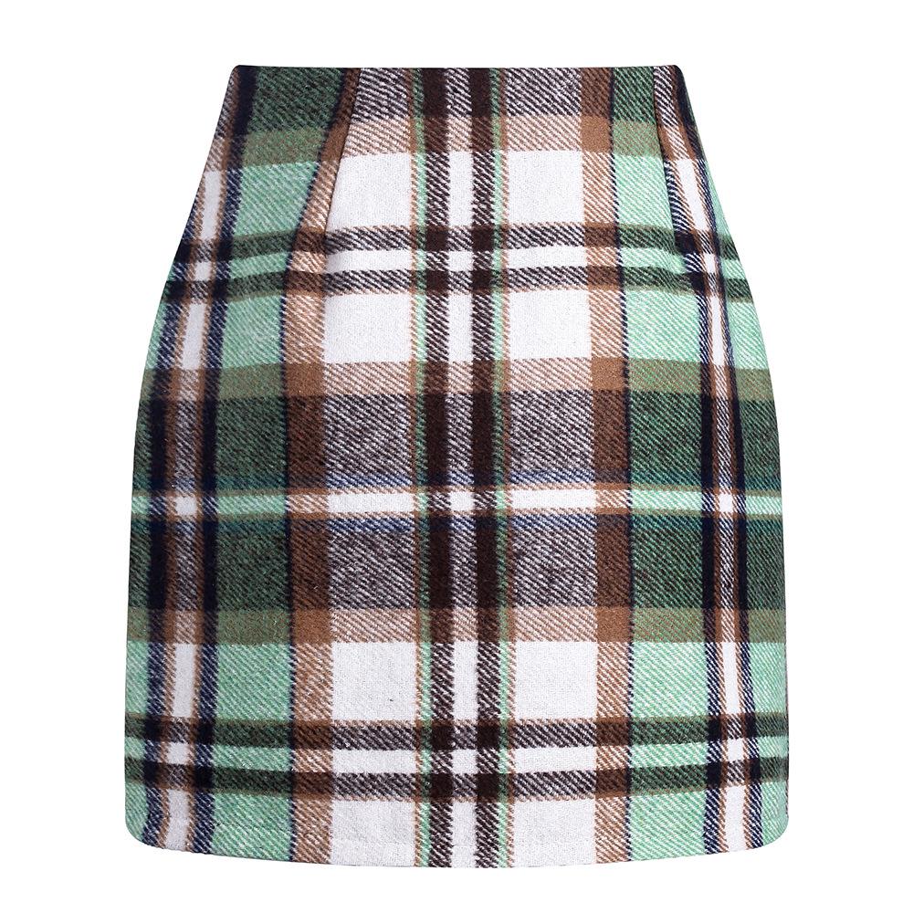 Women's High Waist Plaid Wool Pencil Mini Skirt