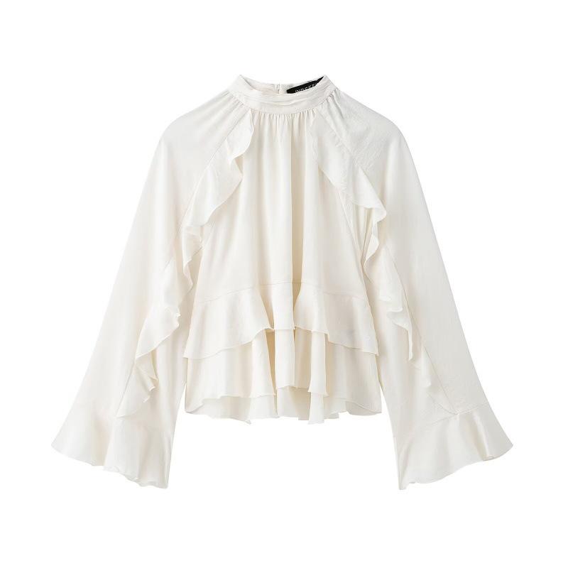 European & American Style Layered Stand Collar Long Sleeve Women s Shirt - 2234900 Medium