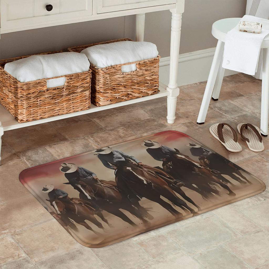 1PC Wild West Cowboy pattern Kitchen Rug Non-Slip Door Mat Pop design Bathroom Rug Bath Mat Carpet for Home Sink Laundry Decor