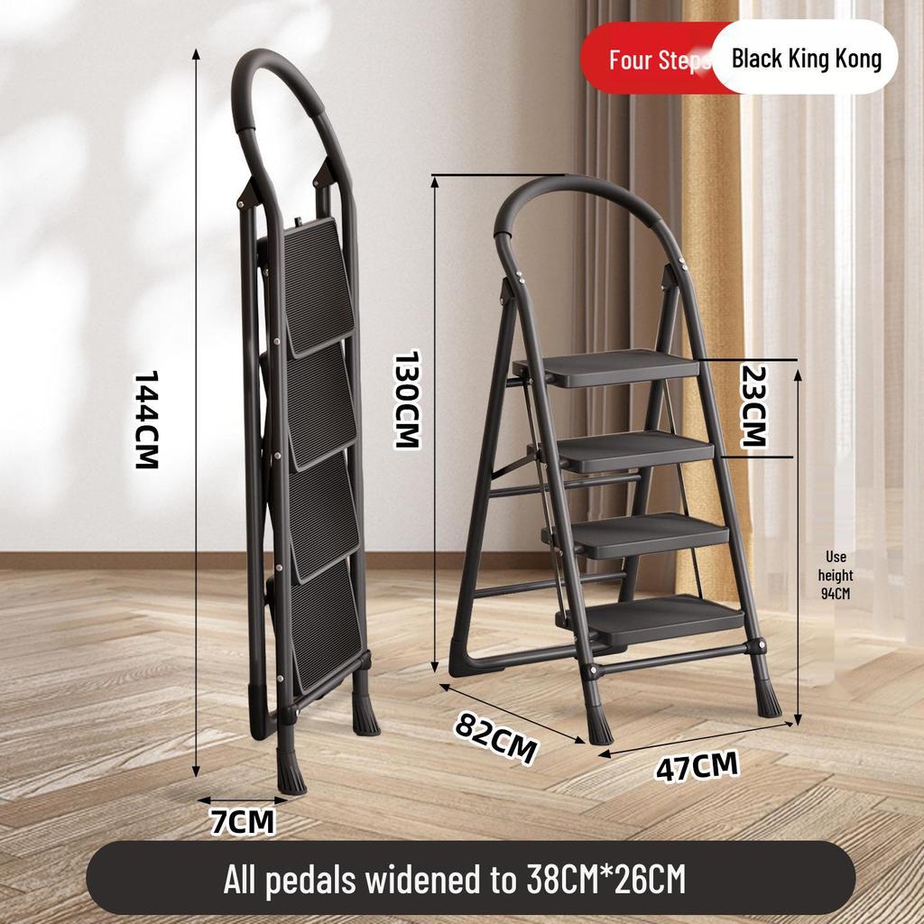 Portable A-frame Ladder with Tool Tray and Handrail, Wide Pedal for Indoor Use