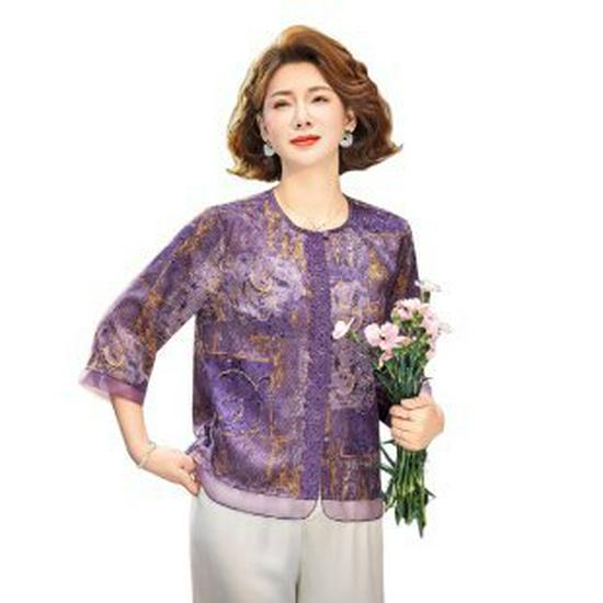 Elegant Seven-Sleeve Blouse - Mom s New Chinese Style Summer Top for Middle-Aged & Elderly Women 2026 2XL