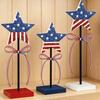 Yousheng 3 Pcs 4th of July Wooden Star Signs, Red White Blue Glitter Patriotic Star Table Centerpiece for Independence Day, Tiered Tray, Tabletop