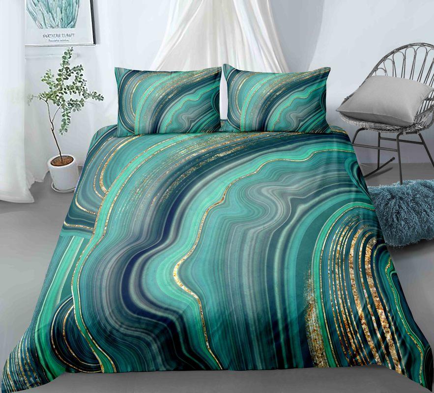 Chic Marble Duvet Cover Microfiber Mint Gold Glitter Turquoise Bedding Set Abstract Aqua Blue Quilt Cover Single Twin Full