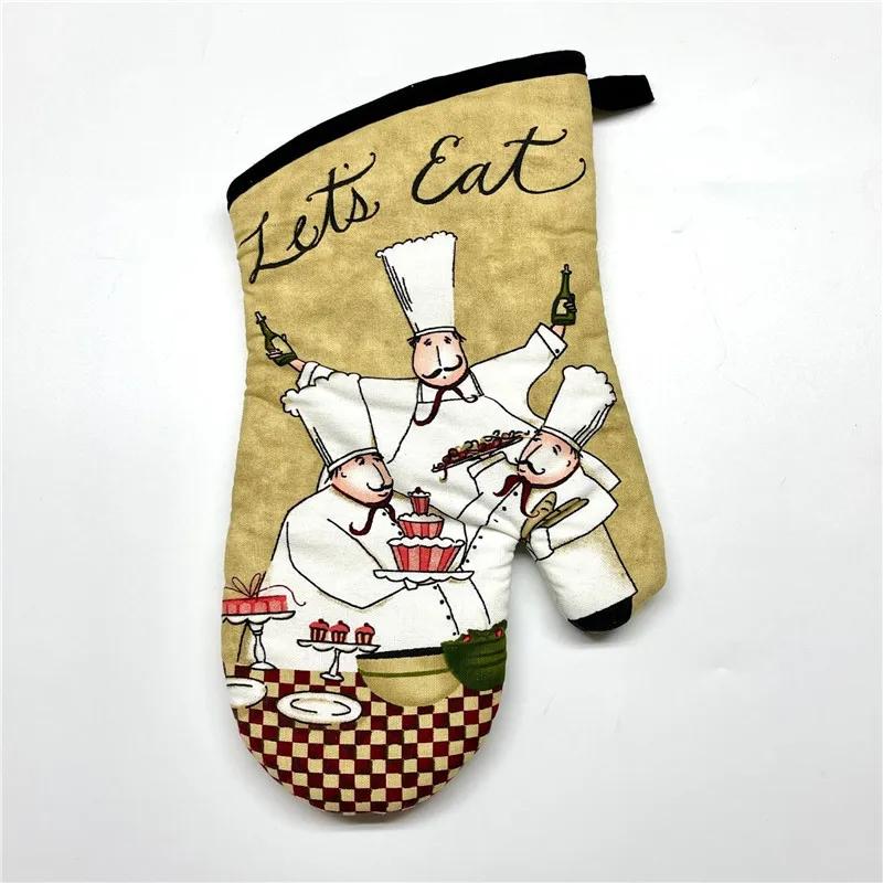 1Pc 18x33cm Cotton Retro Printed Thicken Kitchen Baking Oven Mitts Anti-Hot Microwave Insulation Glove Pad