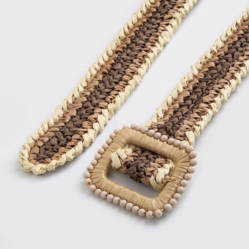 Boho Belt Lafite Belt PP Grass Belt Mixed Color Knitted Spring and Summer Vacation Style Women's Belt