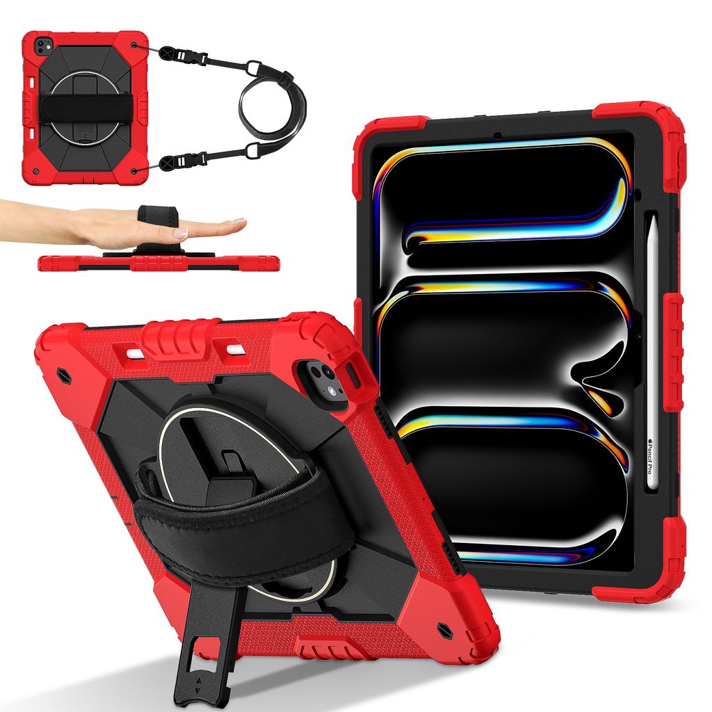 For iPad Pro 13 (2025)/13 (2024) Case Silicone + PC Kickstand Tablet Cover with Handy Strap, Shoulder Strap