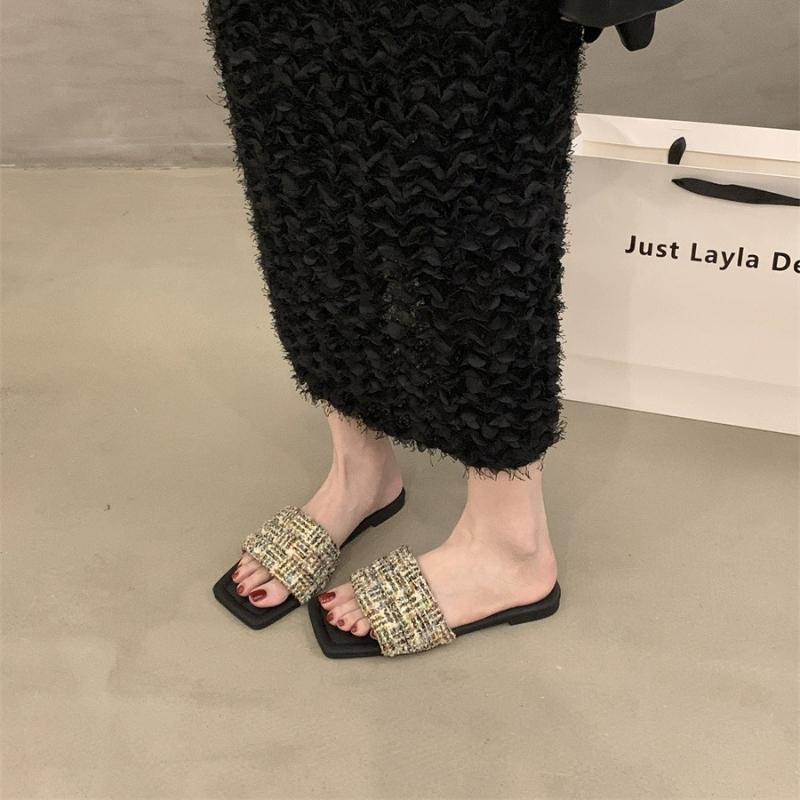 Fashion 2025 Flat Slippers Women's New Summer Square Head Woven Seaside Holiday Beach Shoes Non-slip Open-toe Large Size Women's Shoes