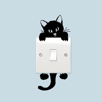 3D Visual Cute  Kitten Switch Stickers Waterproof Removable Living Room Bedroom Wall Stickers