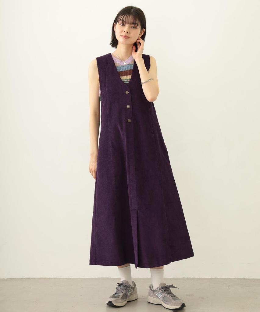 Milkfed Women's Corduroy Jumper Skirt Casual Dress in Purple