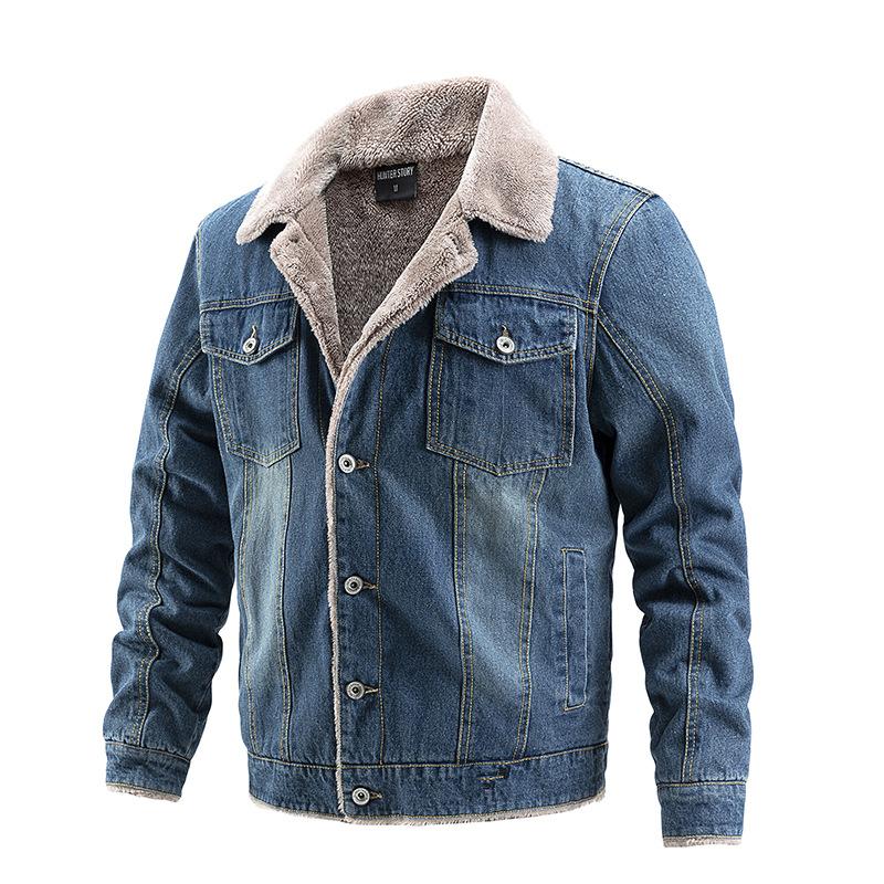 

Men s Denim Jacket New Autumn Winter Windproof Jacket with Plush Insulation Casual Men s Wear Brand Fashion Trend Men s Blazer M темно-синий