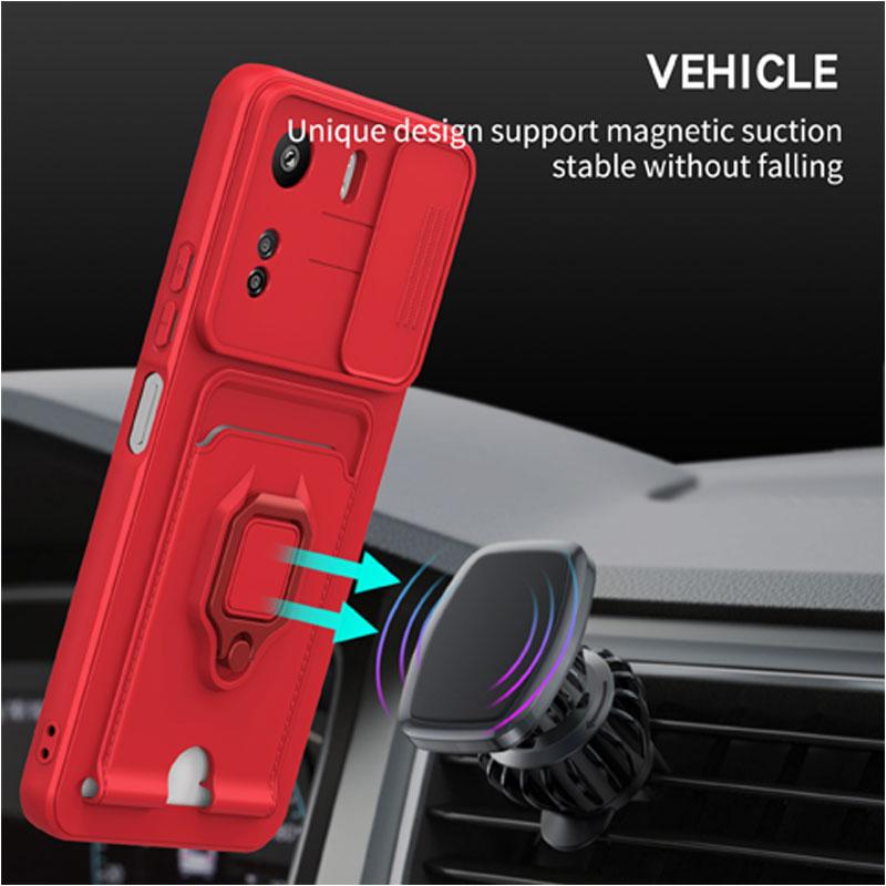 Cover SEAHAI Per Xiaomi Redmi 13C / Poco C65, Rossa, Con Staffa Rotante A 360° E Supporto Magnetico, Protezione Anti-caduta