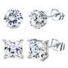 1-2 Pairs Hypoallergenic 316L Stainless Steel Square Round CZ Stud Earrings Sensitive Ear Studs Jewelry Set for Men Women 3-8MM