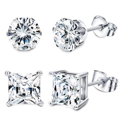 1-2 Paar Hypoallergen 316L Edelstahl Quadratisch Rund Zirkonia Steckerohrringe Empfindliche Ohrstecker Schmuckset für Herren Damen 3-8MM