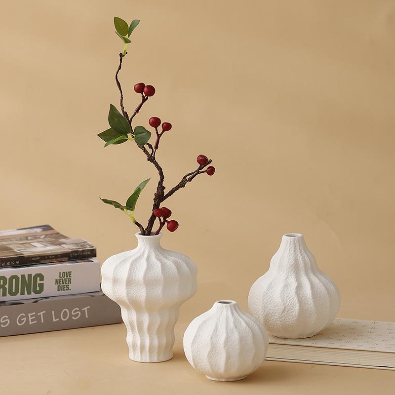 Keramik weiße Vase Wohnzimmer Kunststoff Schicke Vase Wasserkulturgefäße Einsetzen von Trockenblumen Topf Desktop Deko Ornamente