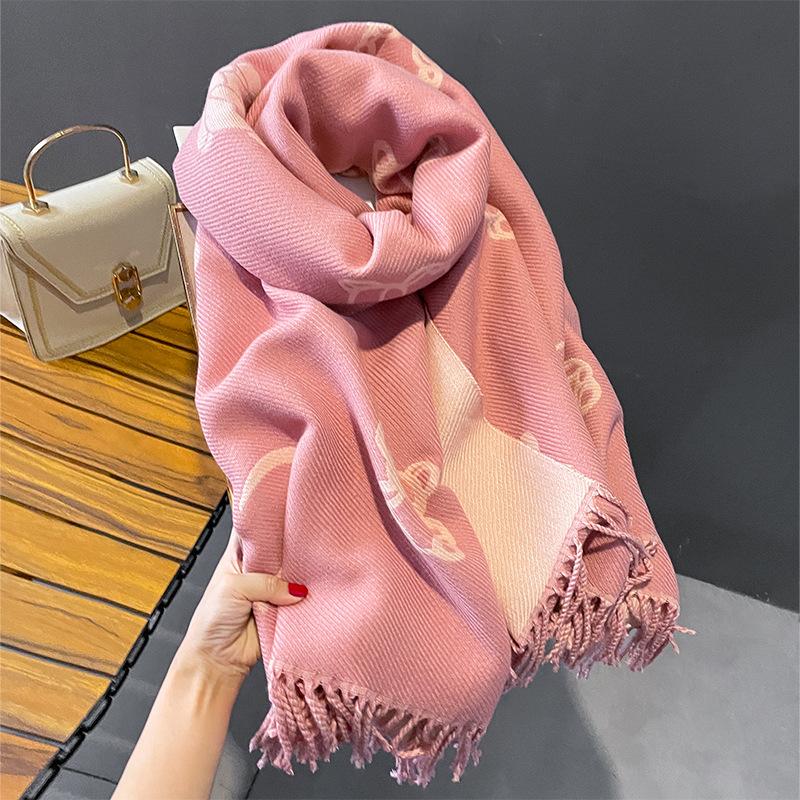 New Line Bear Imitation Cashmere Scarf for Women Korean Version Winter Cute All match Scarf To Keep Warm and Cold Plus Velvet Shawl