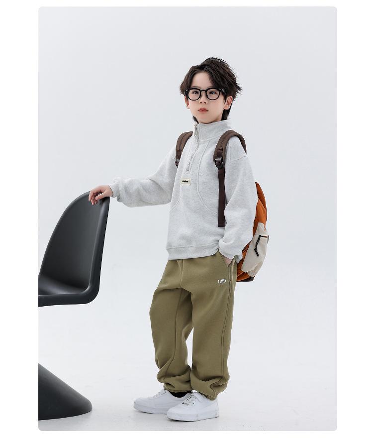 Boys' Fleece-Lined Half-Zip Sweatshirt: Trendy, Warm, Long-Sleeved Top for Autumn/Winter 2025