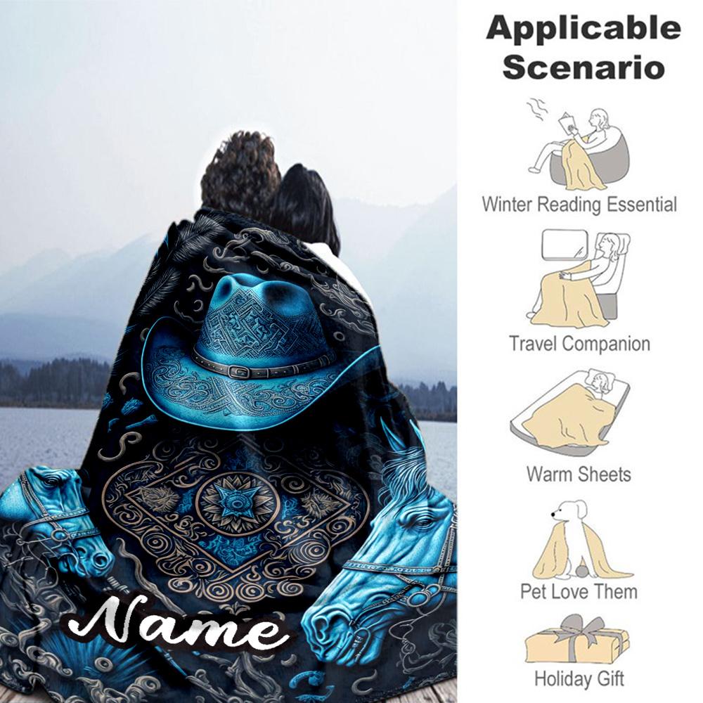 Blue Western Personalized Text Blanket Throw Personalized Blanket Ultra-Soft Throw For Couch Picnics Nap Home Decor Four Seasons Universal