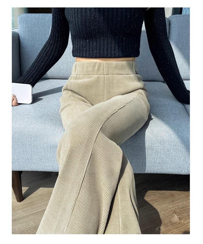 Women's Fleece-Lined Chenille Corduroy Flare Pants with Slits, Autumn/Winter 2024 Style