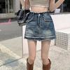 Classic Versatile Wearable Durable Raw Edge Half-body Skirt A-line Thin Design Retro High Waist Package Hip Ladies Summer Fashion Denim Short Skirt