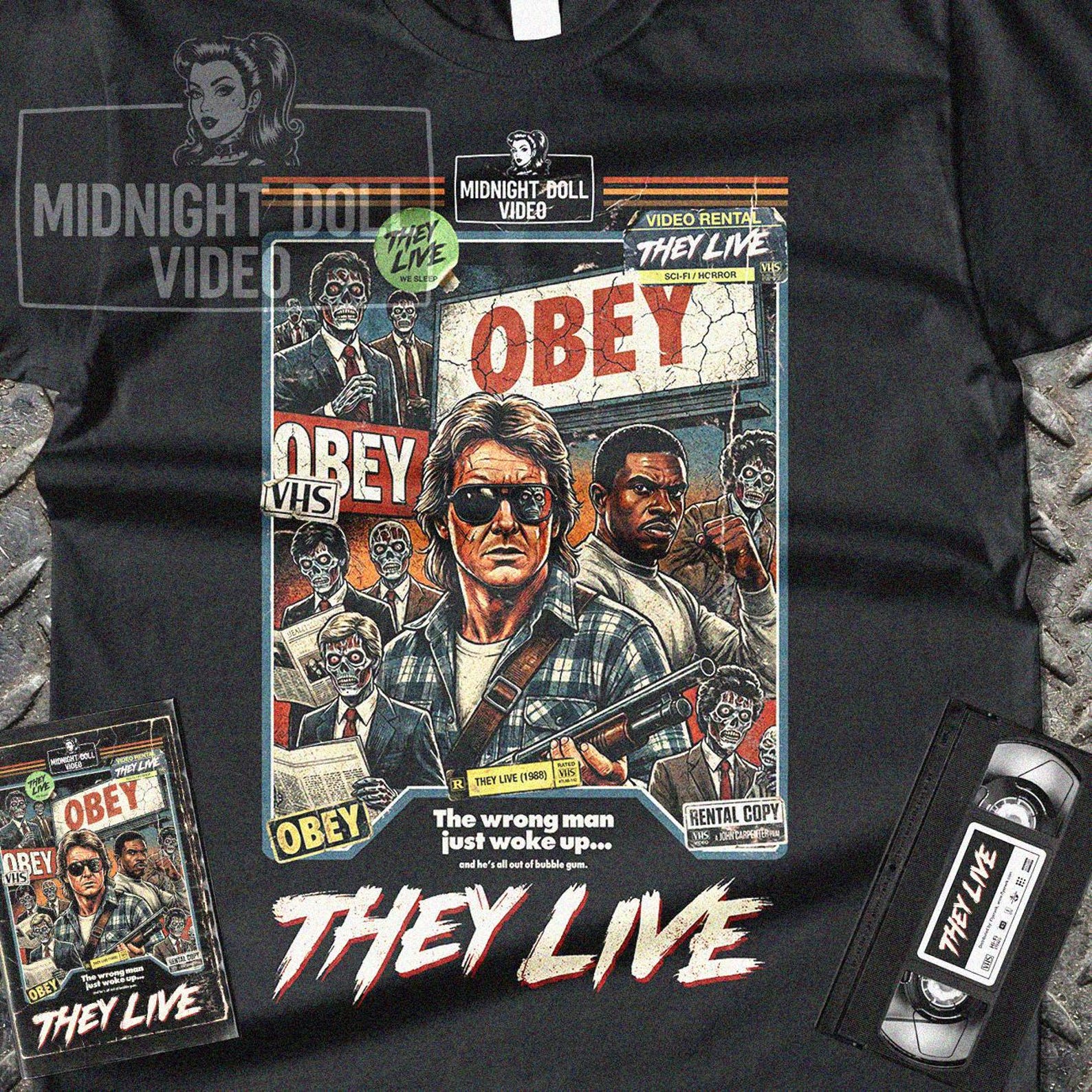 They Live (1988) VHS Tribute Horror Shirt – 80s Sci-Fi Cult Movie Tee S