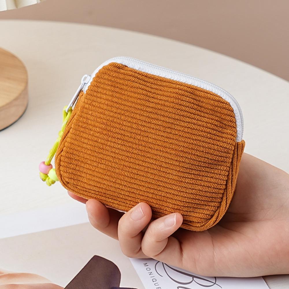 

Fashion Corduroy Cosmetic Bag Portable Zipper Sanitary Napkins Organizer Small Wallet коричневый