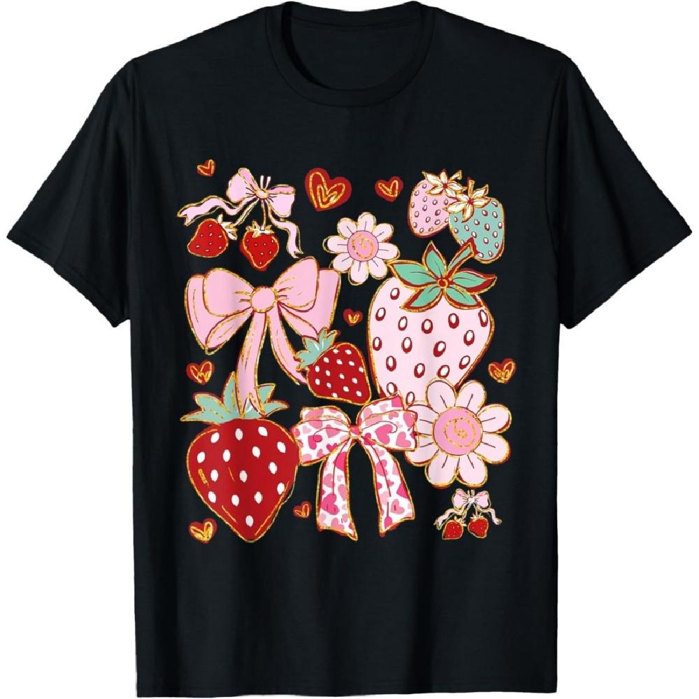 

Boho Strawberry Coquette Bow Boho Floral Strawberry Festival T-Shirt XXXXXL чёрный