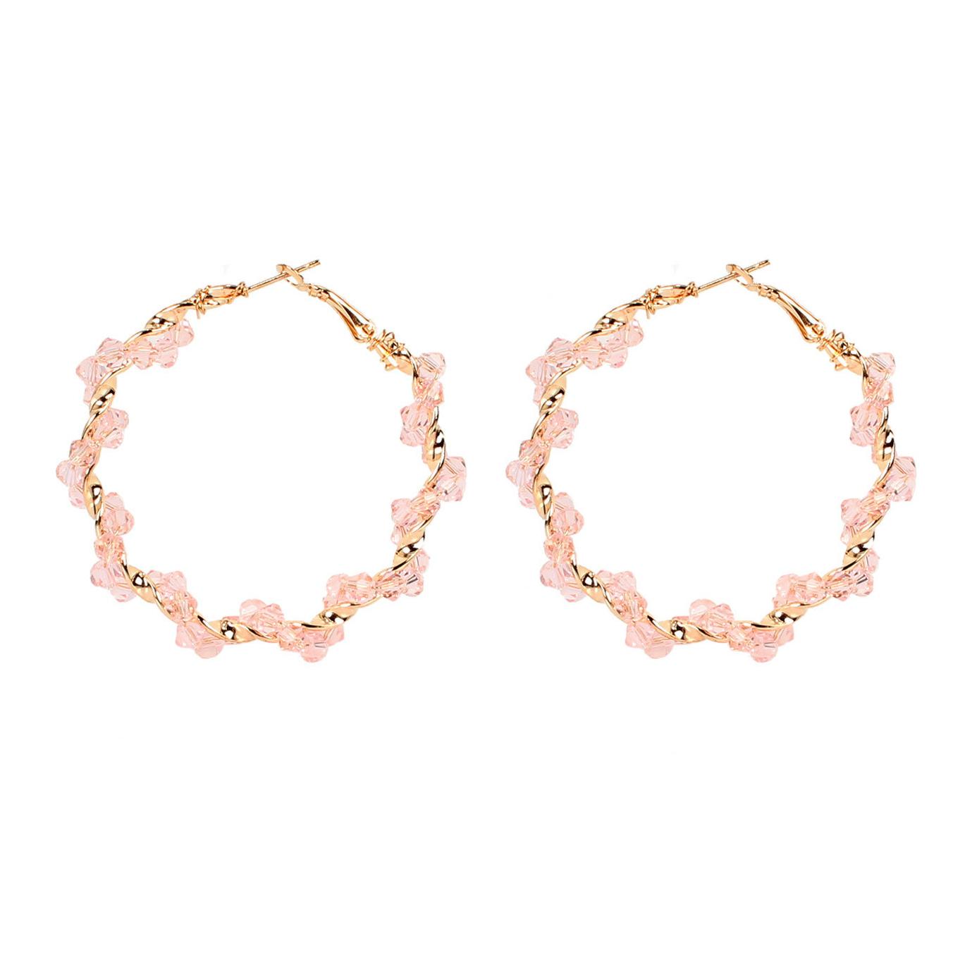 

Exaggerated Woven Geometric Pink Crystal Twine 5.5CM Hoop Earrings for Women Metal Punk Zircon Accessory Wholesale Girl Gift